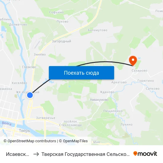Исаевский Ручей to Тверская Государственная Сельскохозяйственная Академия map