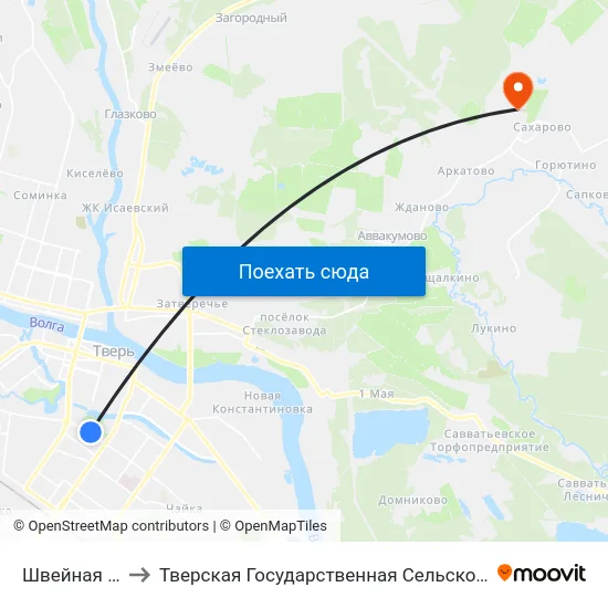 Швейная Фабрика to Тверская Государственная Сельскохозяйственная Академия map