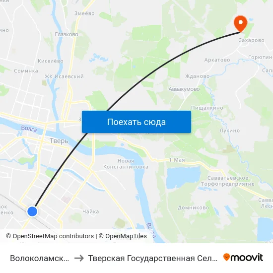 Волоколамский Путепровод to Тверская Государственная Сельскохозяйственная Академия map