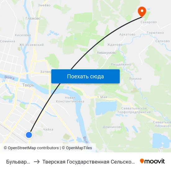 Бульвар Цанова to Тверская Государственная Сельскохозяйственная Академия map