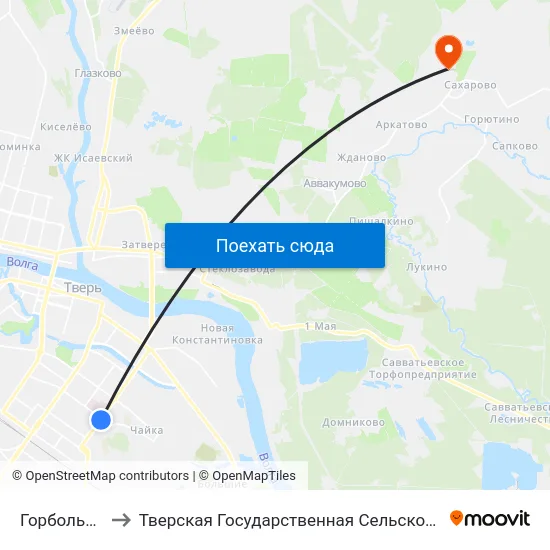 Горбольница №6 to Тверская Государственная Сельскохозяйственная Академия map