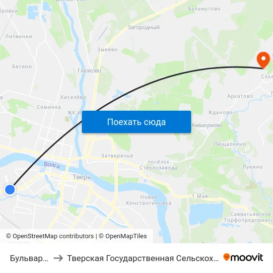 Бульвар Ногина to Тверская Государственная Сельскохозяйственная Академия map