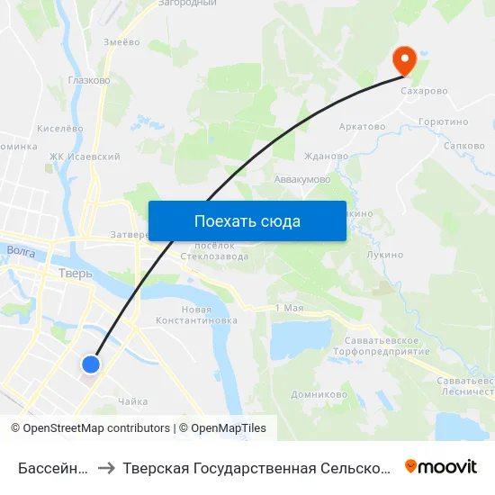 Бассейн 'Радуга' to Тверская Государственная Сельскохозяйственная Академия map