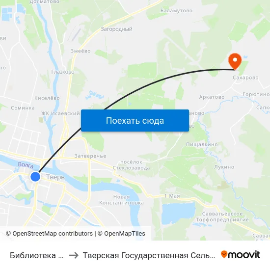 Библиотека Им. Горького to Тверская Государственная Сельскохозяйственная Академия map