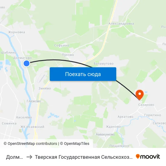 Долматово to Тверская Государственная Сельскохозяйственная Академия map
