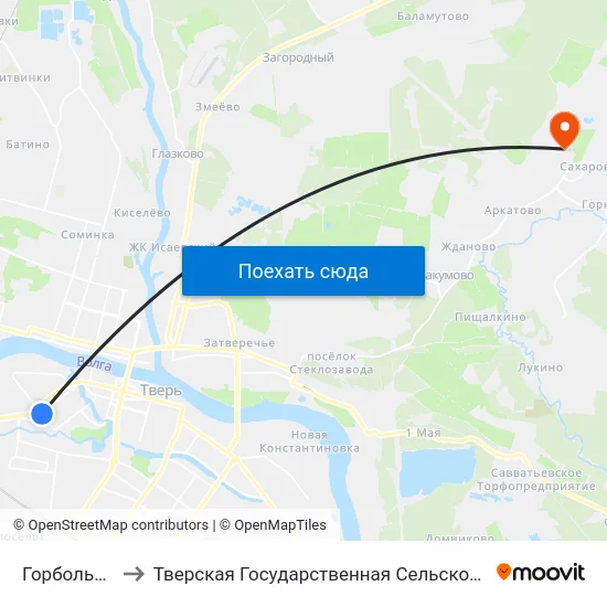 Горбольница №1 to Тверская Государственная Сельскохозяйственная Академия map