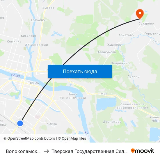 Волоколамский Путепровод to Тверская Государственная Сельскохозяйственная Академия map
