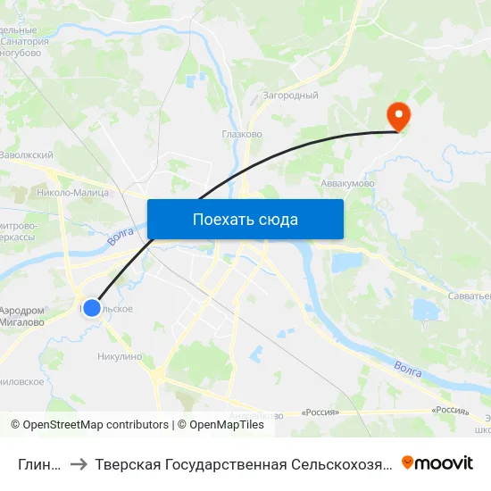 Глинково to Тверская Государственная Сельскохозяйственная Академия map