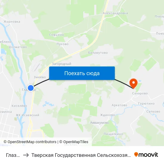 Глазково to Тверская Государственная Сельскохозяйственная Академия map
