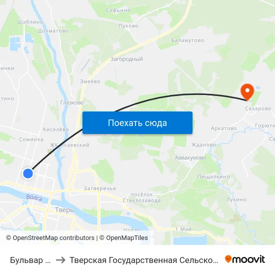 Бульвар Шмидта to Тверская Государственная Сельскохозяйственная Академия map