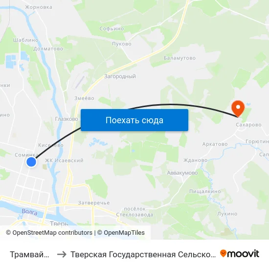 Трамвайный Парк to Тверская Государственная Сельскохозяйственная Академия map