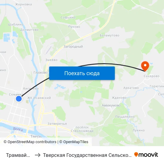 Трамвайный Парк to Тверская Государственная Сельскохозяйственная Академия map