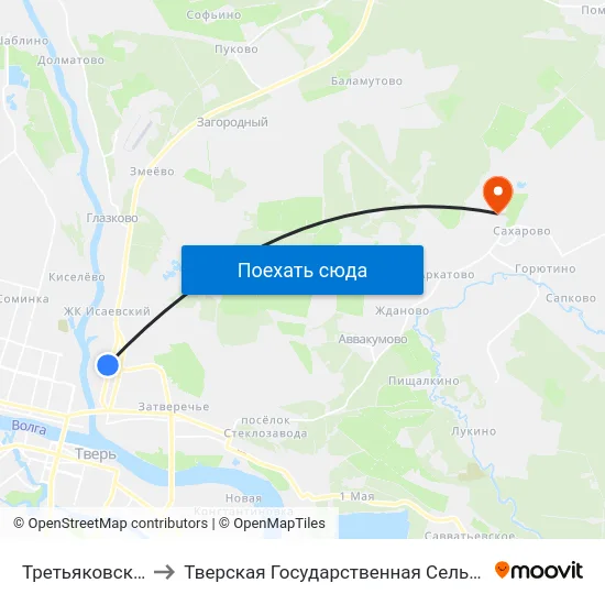 Третьяковский Переулок to Тверская Государственная Сельскохозяйственная Академия map