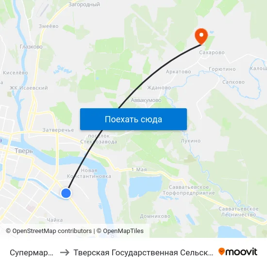 Супермаркет 'Лента' to Тверская Государственная Сельскохозяйственная Академия map