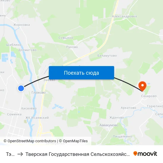 Тэц-3 to Тверская Государственная Сельскохозяйственная Академия map