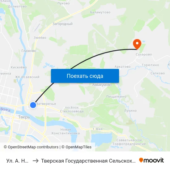 Ул. А. Невского to Тверская Государственная Сельскохозяйственная Академия map