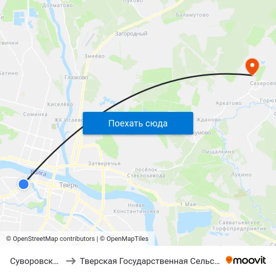 Суворовское Училище to Тверская Государственная Сельскохозяйственная Академия map
