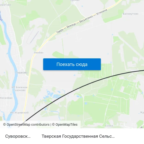 Суворовское Училище to Тверская Государственная Сельскохозяйственная Академия map