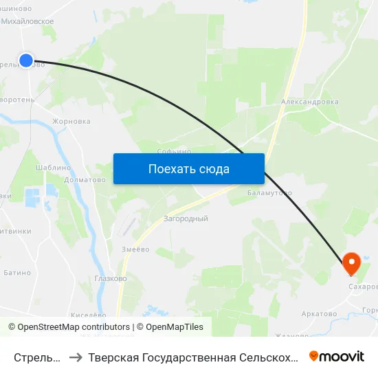 Стрельниково to Тверская Государственная Сельскохозяйственная Академия map