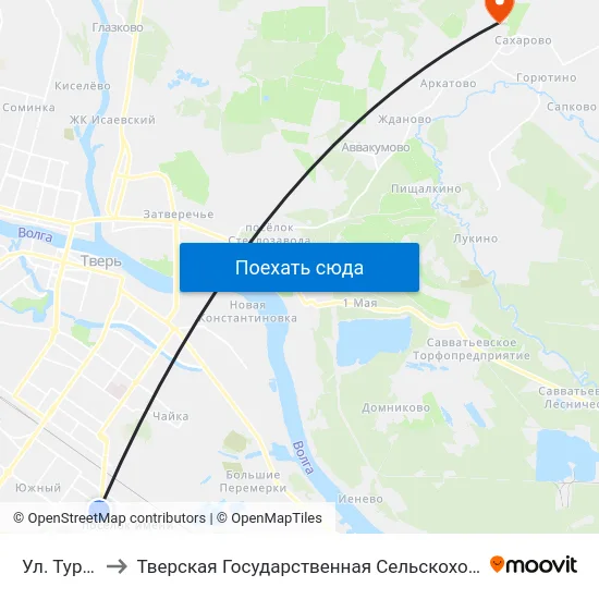 Ул. Тургенева to Тверская Государственная Сельскохозяйственная Академия map