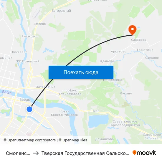 Смоленский Пер. to Тверская Государственная Сельскохозяйственная Академия map