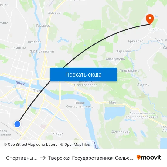 Спортивный Переулок to Тверская Государственная Сельскохозяйственная Академия map