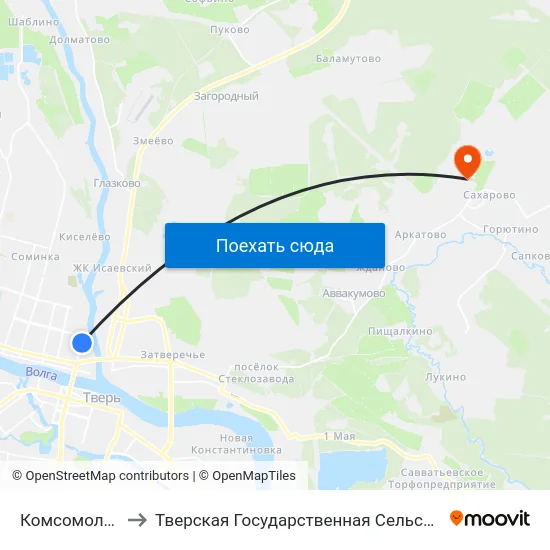 Комсомольский Пр-Т to Тверская Государственная Сельскохозяйственная Академия map