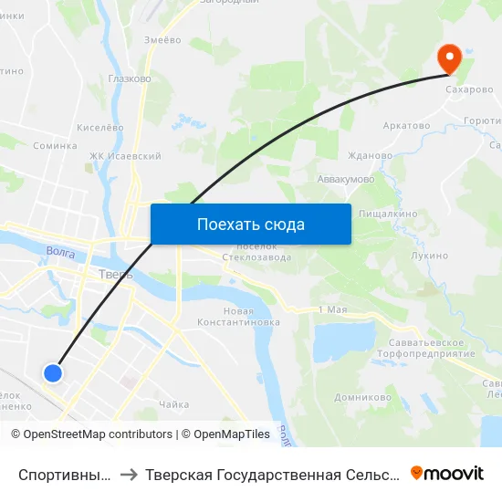 Спортивный Переулок to Тверская Государственная Сельскохозяйственная Академия map
