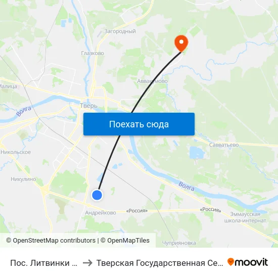 Пос. Литвинки - Пмк»  Боровлево to Тверская Государственная Сельскохозяйственная Академия map