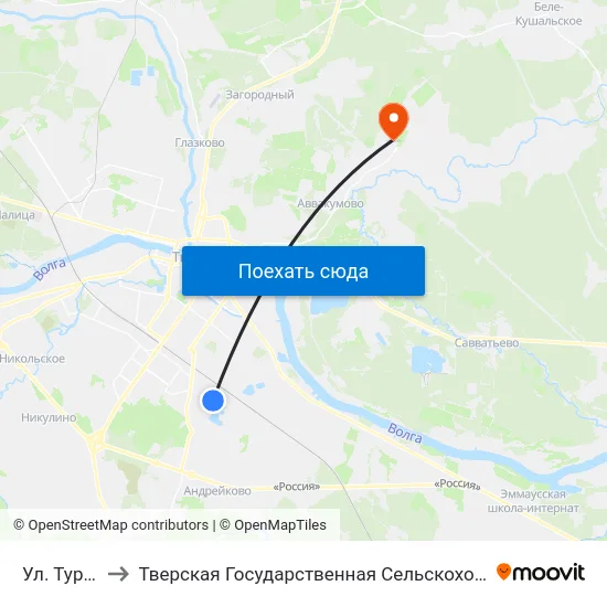 Ул. Тургенева to Тверская Государственная Сельскохозяйственная Академия map