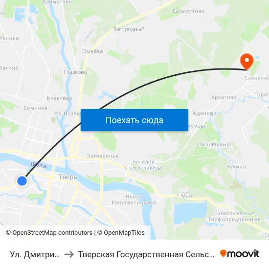 Ул. Дмитрия Донского to Тверская Государственная Сельскохозяйственная Академия map