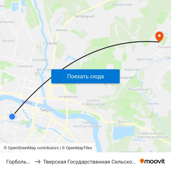 Горбольница №1 to Тверская Государственная Сельскохозяйственная Академия map