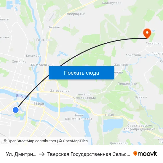 Ул. Дмитрия Донского to Тверская Государственная Сельскохозяйственная Академия map