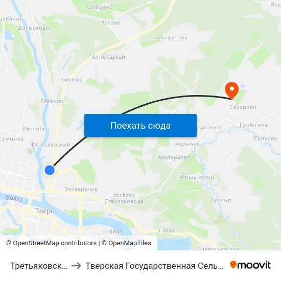 Третьяковский Переулок to Тверская Государственная Сельскохозяйственная Академия map