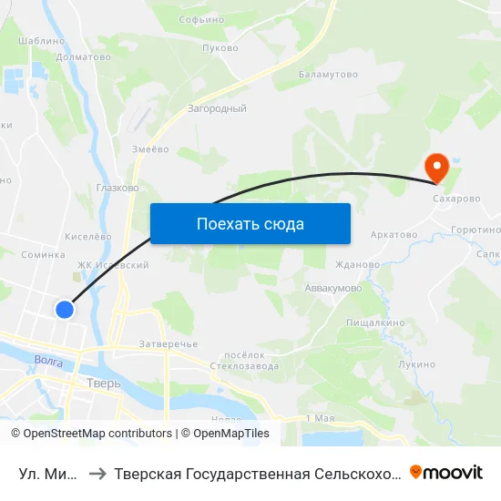 Ул. Мичурина to Тверская Государственная Сельскохозяйственная Академия map