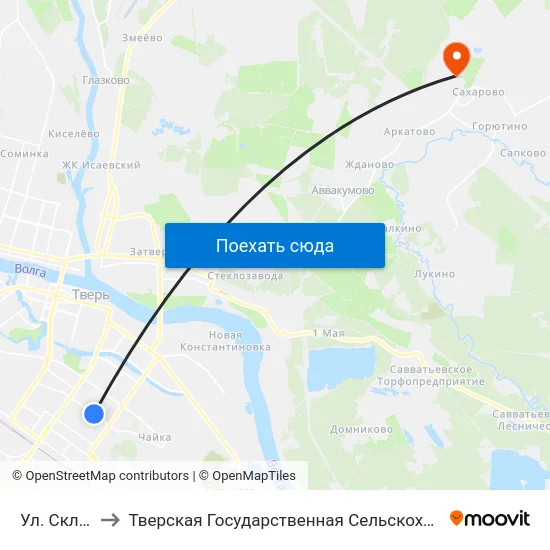 Ул. Склизкова to Тверская Государственная Сельскохозяйственная Академия map