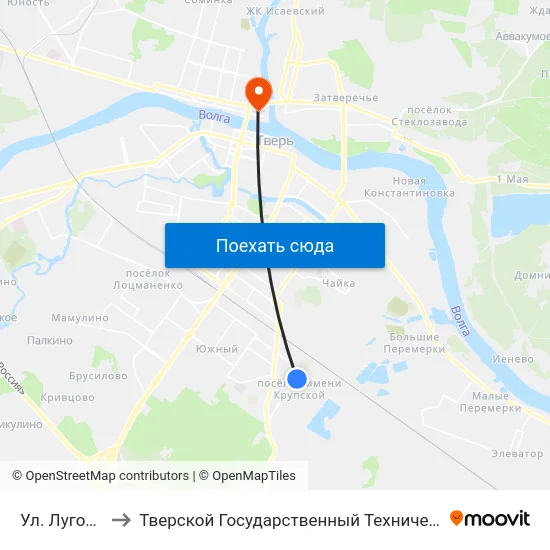 Ул. Луговая, 21 to Тверской Государственный Технический Университет map