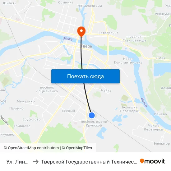 Ул. Линейная to Тверской Государственный Технический Университет map