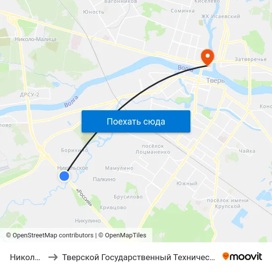 Никольское to Тверской Государственный Технический Университет map