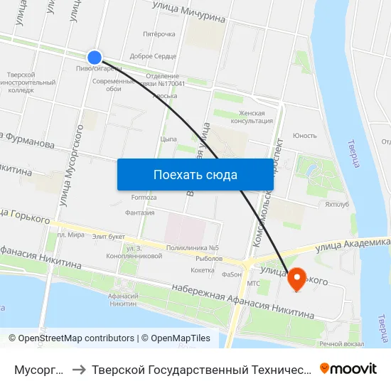 Мусоргского to Тверской Государственный Технический Университет map