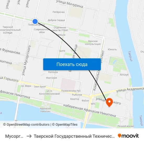 Мусоргского to Тверской Государственный Технический Университет map
