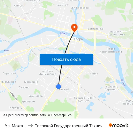 Ул. Можайского to Тверской Государственный Технический Университет map