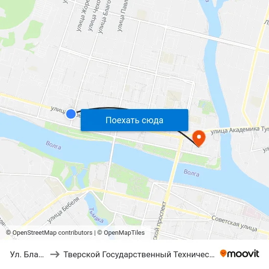 Ул. Благоева to Тверской Государственный Технический Университет map