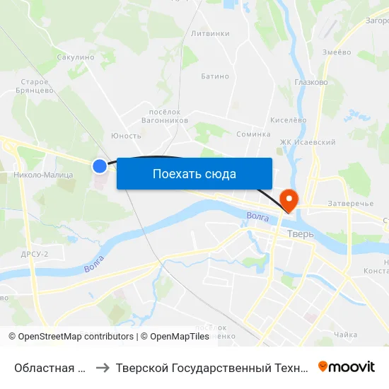 Областная Больница to Тверской Государственный Технический Университет map