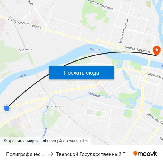 Полиграфический Комбинат to Тверской Государственный Технический Университет map