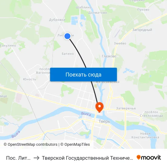 Пос. Литвинки to Тверской Государственный Технический Университет map
