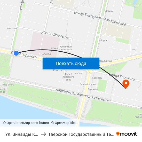 Ул. Зинаиды Конопляновой to Тверской Государственный Технический Университет map