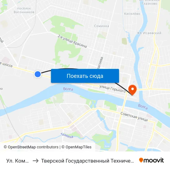 Ул. Комарова to Тверской Государственный Технический Университет map