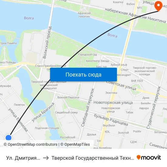 Ул. Дмитрия Донского to Тверской Государственный Технический Университет map