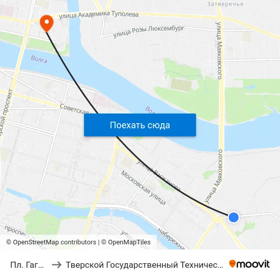 Пл. Гагарина to Тверской Государственный Технический Университет map